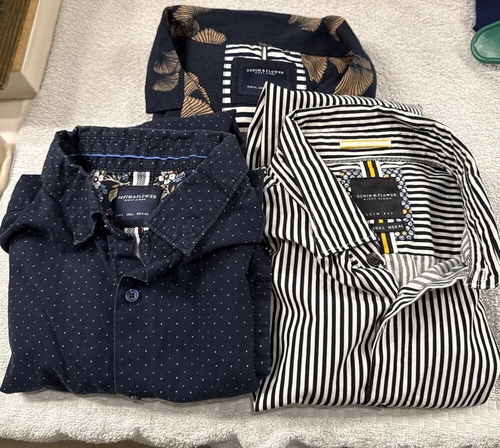3pc Denim & Flower Ricky Singh Men’s Button Up Shirt Lot L XL Casual Resort